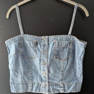 VTG Y2K Lauren Jeans Co Ralph Lauren Denim Crop Top Button Up Denim Bustier 6P